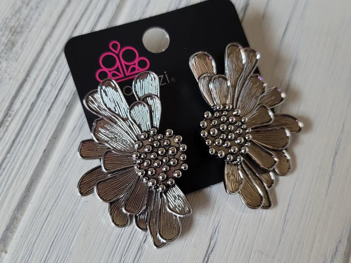 Paparazzi ♥ Farmstead Meadow - Silver ♥ Post Earrings - April 2022 Life Of The Party