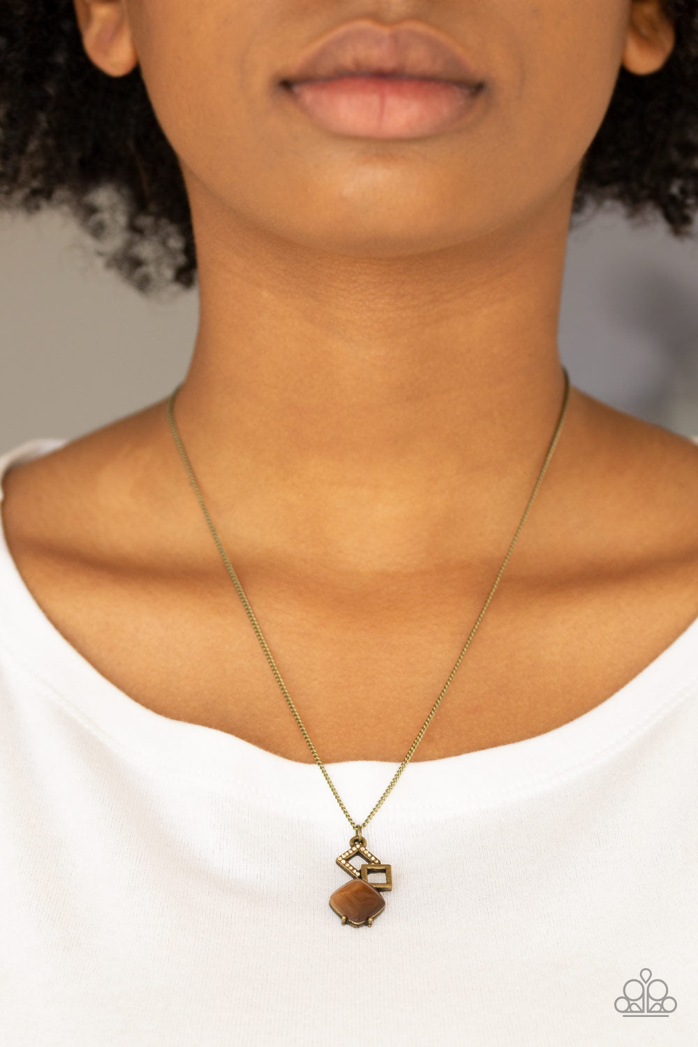 Stylishly Square Paparazzi Necklace - Brass