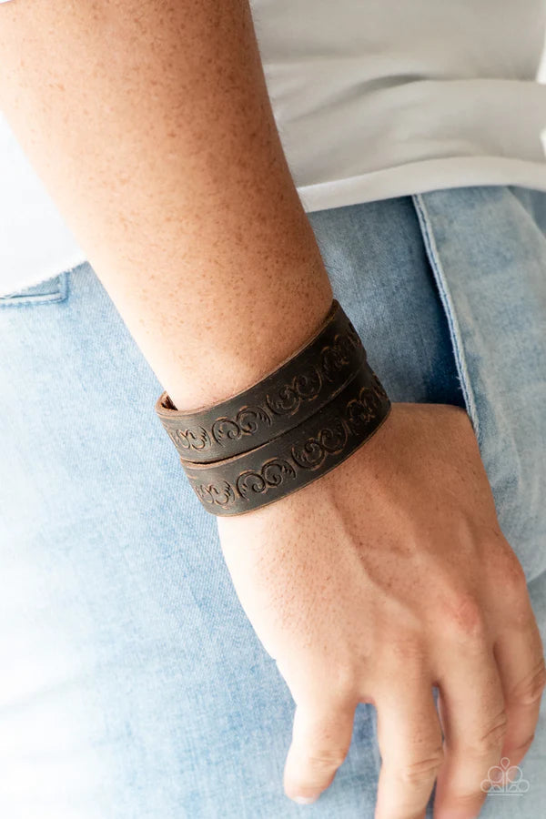 Paparazzi ♥ Ride and Wrangle - Brown ♥ Leather Bracelet