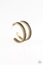 Load image into Gallery viewer, Rugged Retro Paparazzi Hoop Earring - Brass
