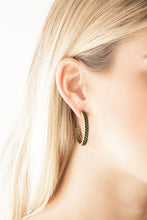 Load image into Gallery viewer, Rugged Retro Paparazzi Hoop Earring - Brass
