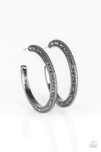 Load image into Gallery viewer, Paparazzi ♥ Dazzling Diamond-naire - Black - Hematite ♥ Hoop Earrings

