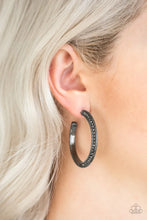 Load image into Gallery viewer, Paparazzi ♥ Dazzling Diamond-naire - Black - Hematite ♥ Hoop Earrings
