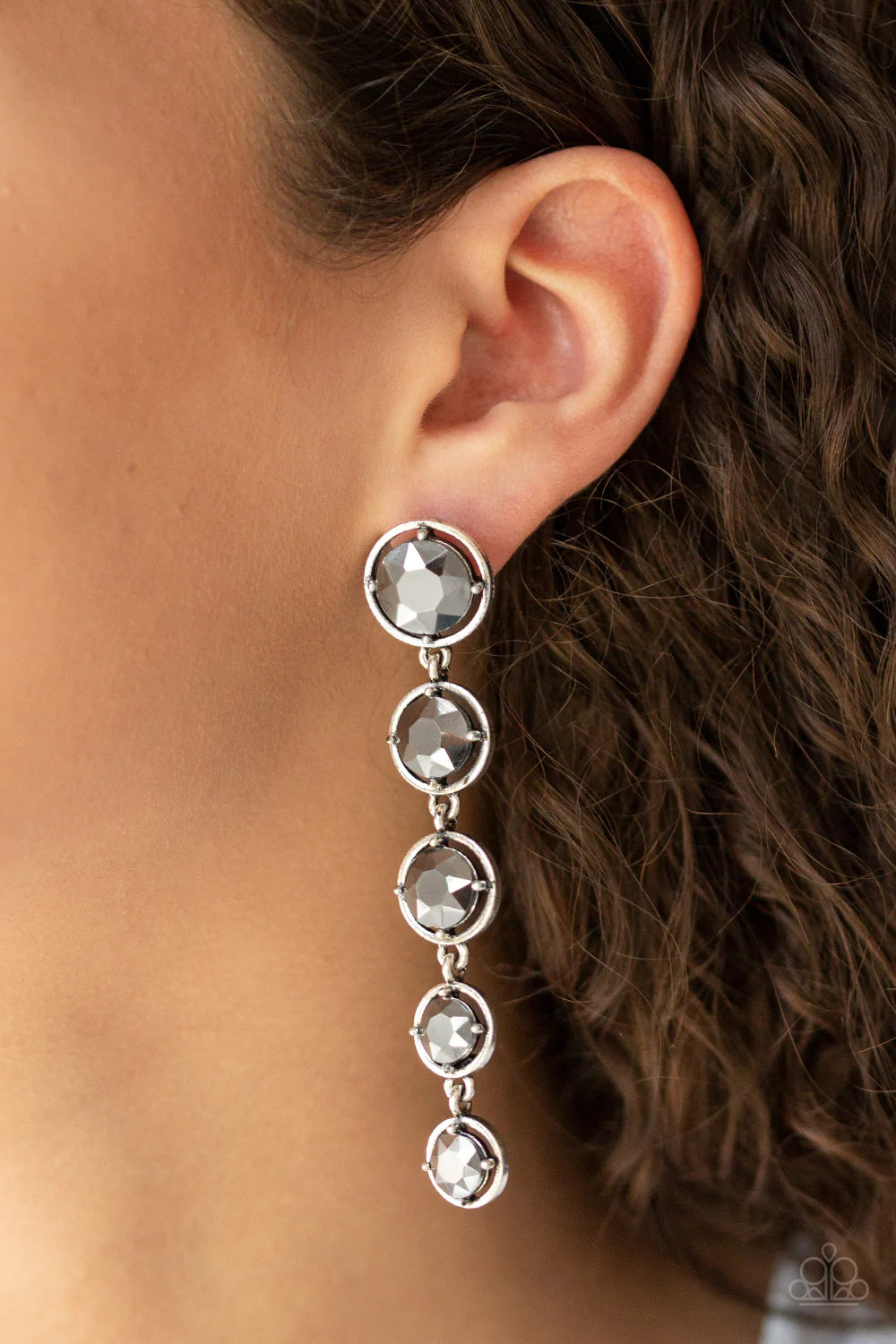 Paparazzi ♥ Drippin In Starlight - Silver - Hematite ♥ Post Earrings