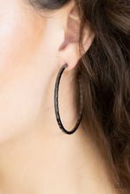 Load image into Gallery viewer, Paparazzi ♥ Totally Throwback - Black - Gunmetal ♥ Hoop Earrings
