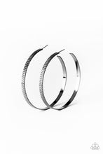 Load image into Gallery viewer, Retro Rebellion Paparazzi Hoop Earring - Black - Gunmetal
