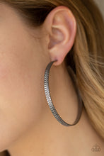 Load image into Gallery viewer, Retro Rebellion Paparazzi Hoop Earring - Black - Gunmetal
