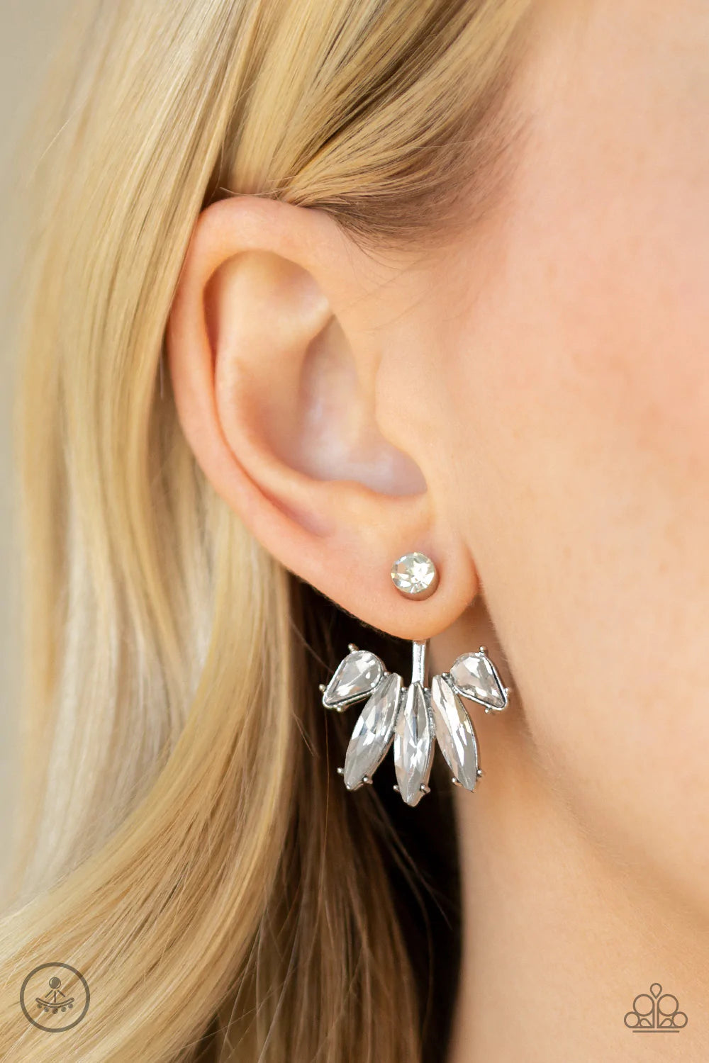 Paparazzi ♥ Stunningly Striking - White ♥ Post Jacket Earrings