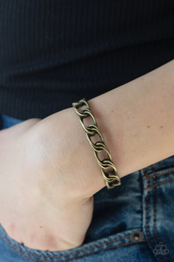 Paparazzi ♥ LINK Tank - Brass ♥ Cuff Bracelet