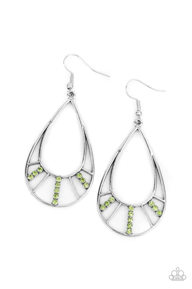 Paparazzi ♥ Line Crossing Sparkle - Green ♥ Earrings