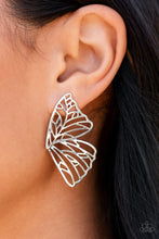 Load image into Gallery viewer, Butterfly Frills Paparazzi Earring - Silver - August 2021 Life of The Party Exclusive
