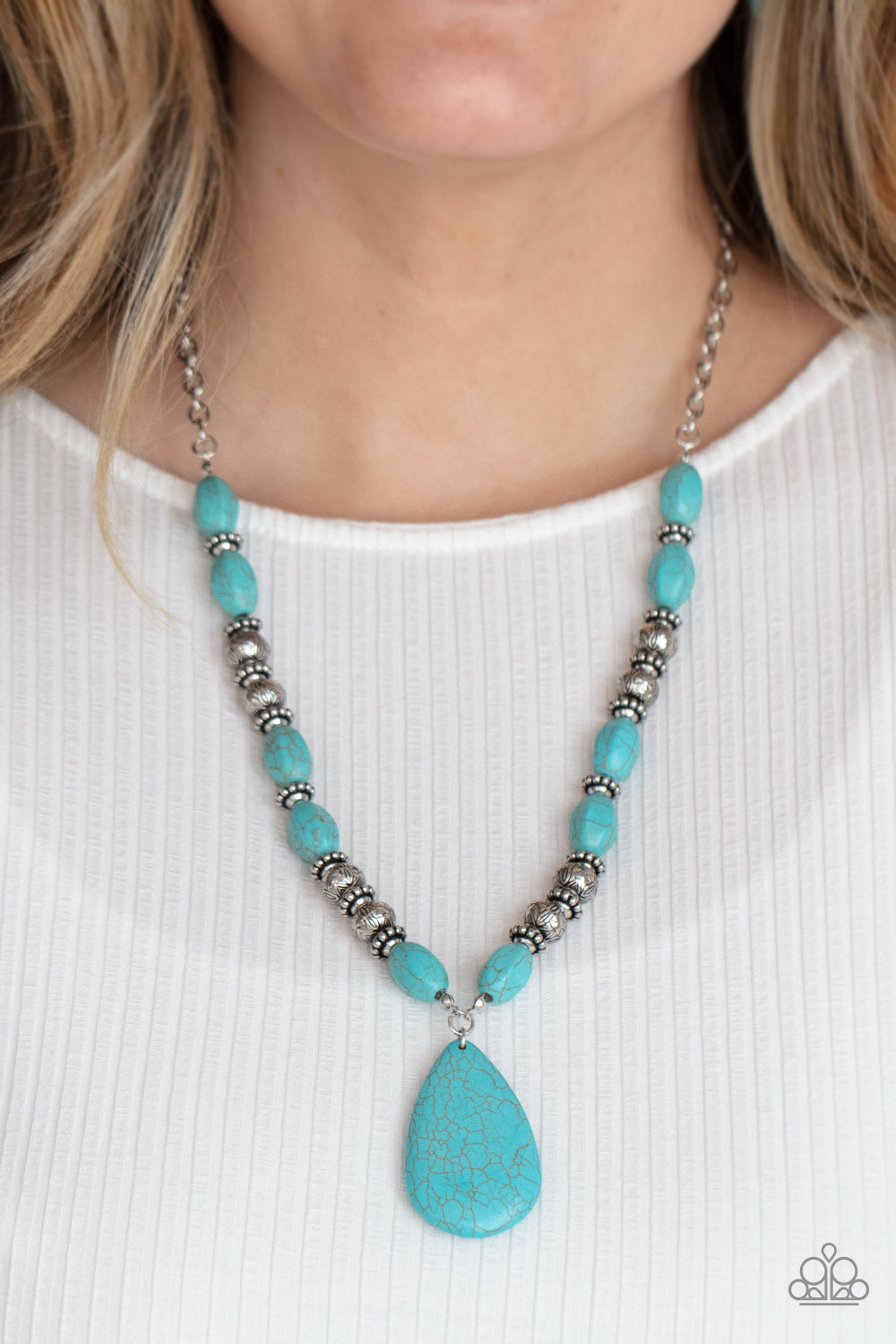 Blazing Saddles Paparazzi Necklace - Blue - Turquoise Cracked Stone