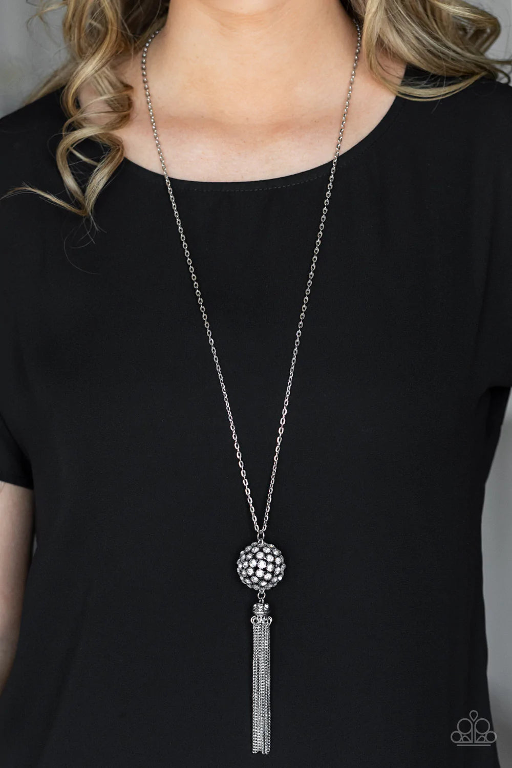 Paparazzi ♥ Rhinestone Revolution - White ♥ Necklace - September 2021 LIFE OF THE PARTY EXCLUSIVE