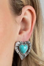 Load image into Gallery viewer, Rustic Romance Paparazzi Post Heart Earring - Blue - Turquoise Cracked Stone
