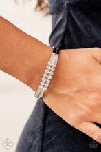 Load image into Gallery viewer, Doubled Down Dazzle Paparazzi Hinged Bracelet - White - November 2021 Fashion Fix
