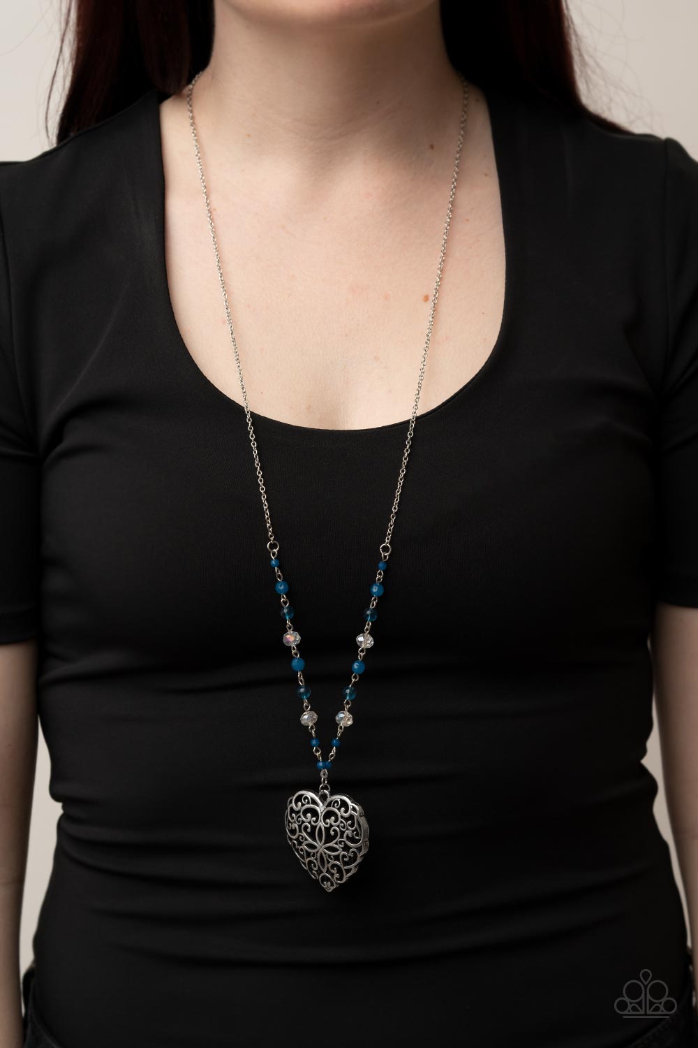 Doting Devotion Paparazzi Heart Necklace - Blue