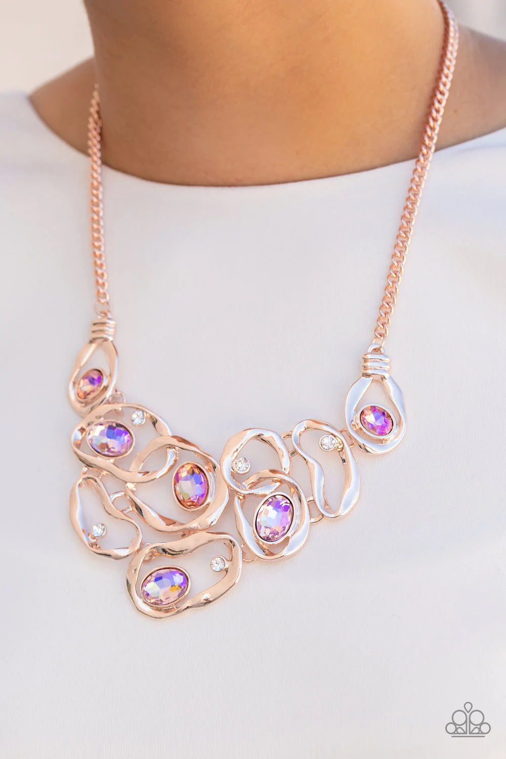 Warp Speed Paparazzi Necklace - Rose Gold - July 2022 Life Of the Party